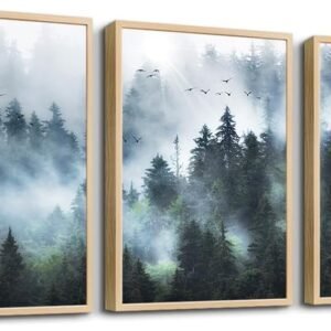 DZRWUBHS Canvas Wall Art For Living Room Modern Family Wall Decorations For Bedroom Office Wall Decor Foggy Forest Trees Landscape Wall Painting Prints Art Pictures Artwork Room Home Decor 3 Piece