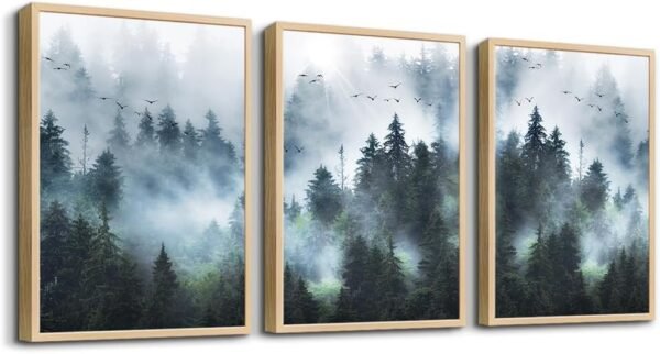 DZRWUBHS Canvas Wall Art For Living Room Modern Family Wall Decorations For Bedroom Office Wall Decor Foggy Forest Trees Landscape Wall Painting Prints Art Pictures Artwork Room Home Decor 3 Piece