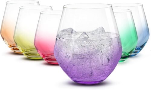 61GbkwHMjkL._AC_SL1500.jpg BENETI Premium Stemless Wine Glass | Handmade In Europe | 18oz Colored Stemless Crystal Wine Glasses set 6