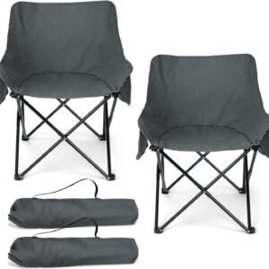 HaSteeL Camping Chair for Adults, Compact Folding Portable Chairs Set with Side Pockets for Outdoors Fishing, Hiking, Backpacking, Picnic, Beach, Travel, Supports to 250lbs, & Storage Bags (Black)