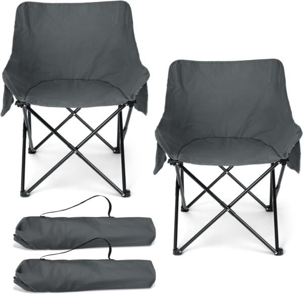 HaSteeL Camping Chair for Adults, Compact Folding Portable Chairs Set with Side Pockets for Outdoors Fishing, Hiking, Backpacking, Picnic, Beach, Travel, Supports to 250lbs, & Storage Bags (Black)