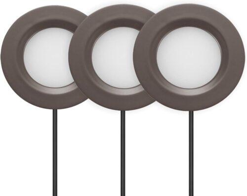 GETINLIGHT 2.75" Wide 3000K Dimmable LED Puck Lights Kit, Plug-in Installation with recessed or Surface Mounted, Bronze Finished, Set of 3, IN-0102-3-BZ