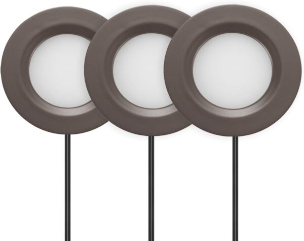 GETINLIGHT 2.75" Wide 3000K Dimmable LED Puck Lights Kit, Plug-in Installation with recessed or Surface Mounted, Bronze Finished, Set of 3, IN-0102-3-BZ