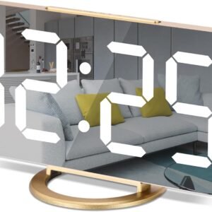 61GyO70YPdL._AC_SL1500.jpg Digital Alarm Clock,7 in LED Mirrored Clocks Large Display,with 2 USB Charger Ports,Auto Dim,Night Mode,Modern Desktop Electronic Clocks for Bedroom Home Office Decor - Gold