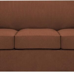 61HaX0W4wsL._AC_SL1500.jpg H.VERSAILTEX 3 Piece Stretch Sofa Covers for 2 Cushion Sofa Couch Covers for Living Room Furniture Cover (Base Cover Plus 2 Seat Cushion Covers) Thicker Jacquard Fabric(Large Sofa, Grey)