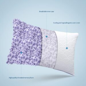 Memory Foam Pillows Queen Size Set of 2 Adjustable Cool Pillow for Side Back Stomach Sleepers Luxury Gel Pillow with Washable Cover