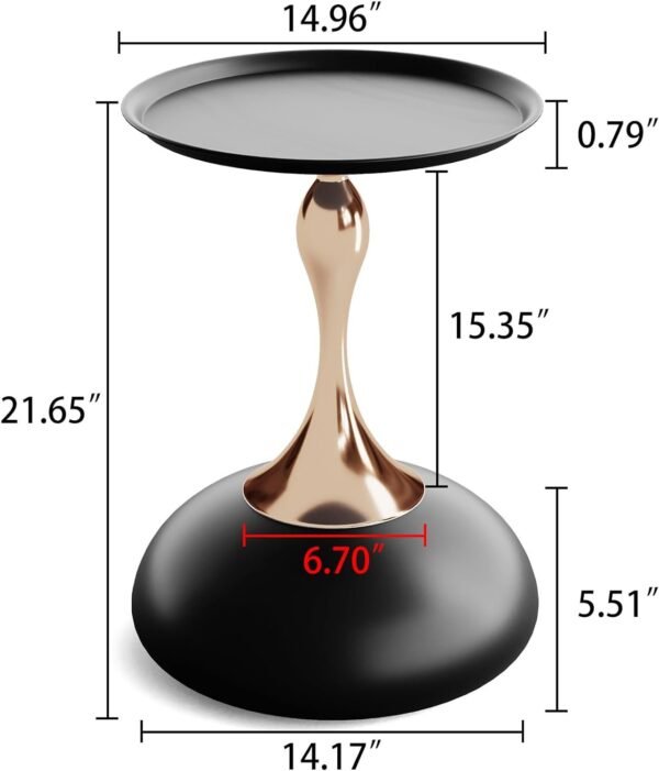 Round Small Metal Side Table, Mid Century End Table, Vintage Pedestal Accent Coffee Table for Small Spaces, Living Room, Bedroom Balcony and Office, Black