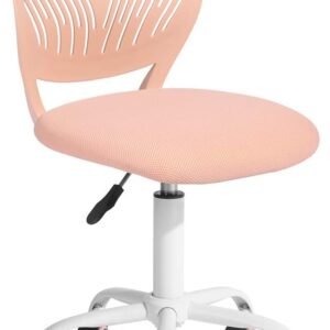 FurnitureR Teens Girls Task Chair 360 Swivel, Low Mid PP Mesh Back Fabric Seat, Height Adjustable, Rolling Castor, W15.7inces x D15.2inces x H29.5-34.2inches (Rose)