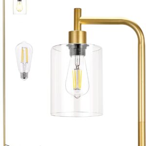 Industrial Floor Lamp with Glass Shade - Black, LED Bulbs, Foot Pedal Switch, Easy Assembly
