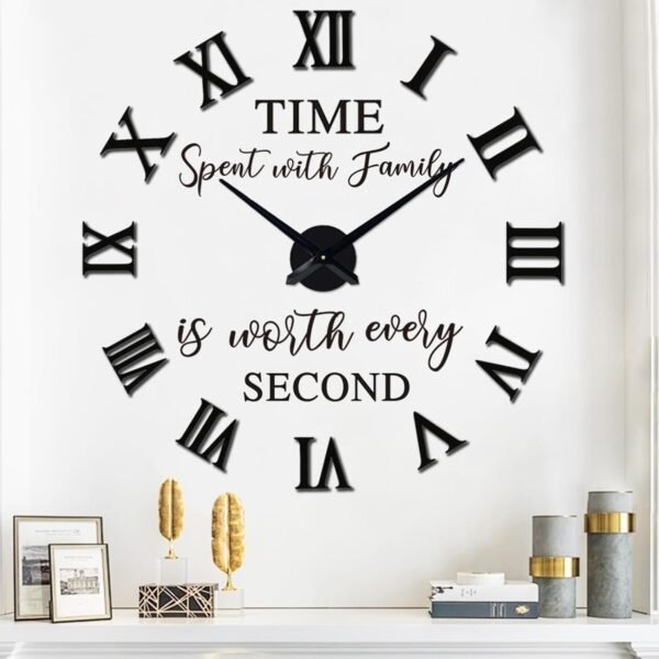 VREAONE Large 3D DIY Wall Clock, Giant Roman Numerals Clock Frameless Mirror Big Wall Clock Home Decoration for Home Living Room Bedroom Wall Decorations(Gold)