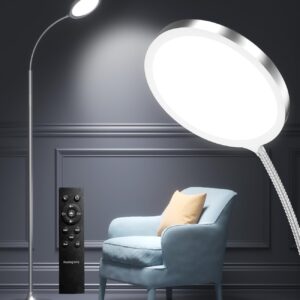 Floor Lamp,Super Bright Dimmable LED Lamps for Living Room, Custom Color Temperature Standing Lamp with Remote Push Button, Adjustable Gooseneck Reading Floor Lamp for Bedroom Office Black