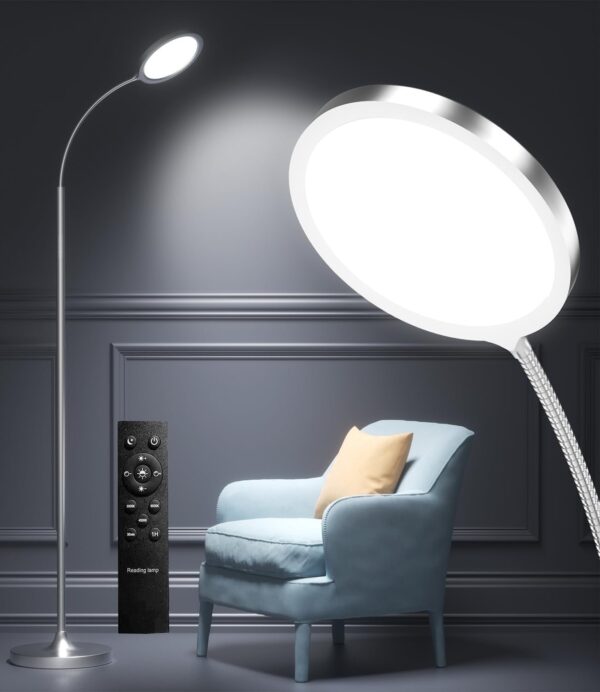 Floor Lamp,Super Bright Dimmable LED Lamps for Living Room, Custom Color Temperature Standing Lamp with Remote Push Button, Adjustable Gooseneck Reading Floor Lamp for Bedroom Office Black