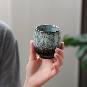 Jianzhan Ceramic Teacup, Kung Fu Tea Set, Coffee cup，Yerba Mate Set - Ceramic Mate CupSet of 4 (green)