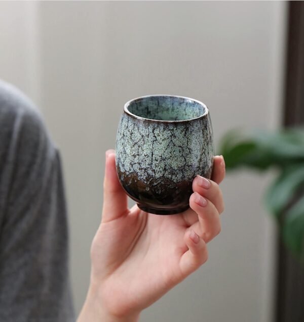 Jianzhan Ceramic Teacup, Kung Fu Tea Set, Coffee cup，Yerba Mate Set - Ceramic Mate CupSet of 4 (green)