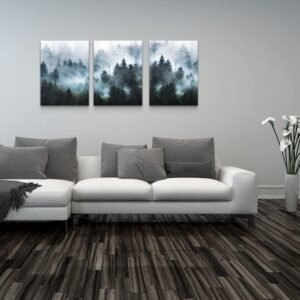 DZRWUBHS Canvas Wall Art For Living Room Modern Family Wall Decorations For Bedroom Office Wall Decor Foggy Forest Trees Landscape Wall Painting Prints Art Pictures Artwork Room Home Decor 3 Piece