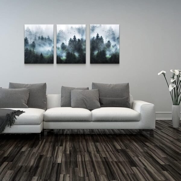 DZRWUBHS Canvas Wall Art For Living Room Modern Family Wall Decorations For Bedroom Office Wall Decor Foggy Forest Trees Landscape Wall Painting Prints Art Pictures Artwork Room Home Decor 3 Piece