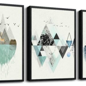MHARTK66 Canvas Wall Art For Living Room Office Wall decor Abstract Geometry Mountain Wall Artworks Pictures for Bedroom 3 Panels bathroom Wall Paintings posters Home Decoration 12x16 inch 3 piece