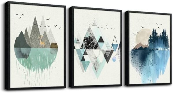 MHARTK66 Canvas Wall Art For Living Room Office Wall decor Abstract Geometry Mountain Wall Artworks Pictures for Bedroom 3 Panels bathroom Wall Paintings posters Home Decoration 12x16 inch 3 piece