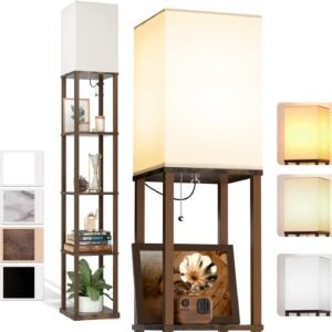 addlon Floor Lamp with Shelves, 4-Tier Modern Shelf Floor Lamp with 3CCT LED Bulb, Display Lamp for Living Room, Bedroom and Office - Black