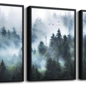 DZRWUBHS Canvas Wall Art For Living Room Modern Family Wall Decorations For Bedroom Office Wall Decor Foggy Forest Trees Landscape Wall Painting Prints Art Pictures Artwork Room Home Decor 3 Piece