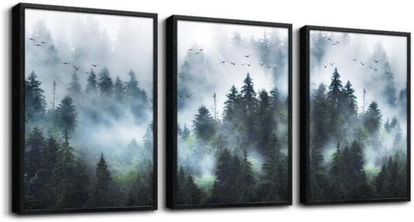 DZRWUBHS Canvas Wall Art For Living Room Modern Family Wall Decorations For Bedroom Office Wall Decor Foggy Forest Trees Landscape Wall Painting Prints Art Pictures Artwork Room Home Decor 3 Piece