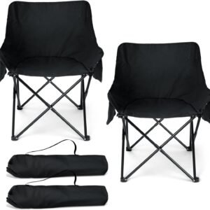 HaSteeL Camping Chair for Adults, Compact Folding Portable Chairs Set with Side Pockets for Outdoors Fishing, Hiking, Backpacking, Picnic, Beach, Travel, Supports to 250lbs, & Storage Bags (Black)