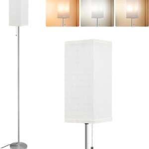 61Mp3YyL6HL._AC_SL1500.jpg Tall Floor Lamp with Linen Shade - 3 Color Temperature, Black, LED Bulbs, Pull Chain Switch, Easy Assembly