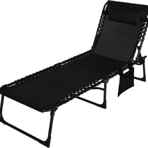 61MybQ8hivL._AC_SL1500.jpg Outdoor Foldable Chaise Lounge Chair with Detachable Pillow & Pocket, Portable Tanning Chair with 4 Position Adjustable Back, Patio, Beach and Pool, Grey