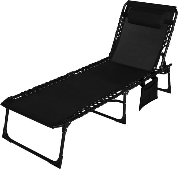 61MybQ8hivL._AC_SL1500.jpg Outdoor Foldable Chaise Lounge Chair with Detachable Pillow & Pocket, Portable Tanning Chair with 4 Position Adjustable Back, Patio, Beach and Pool, Grey