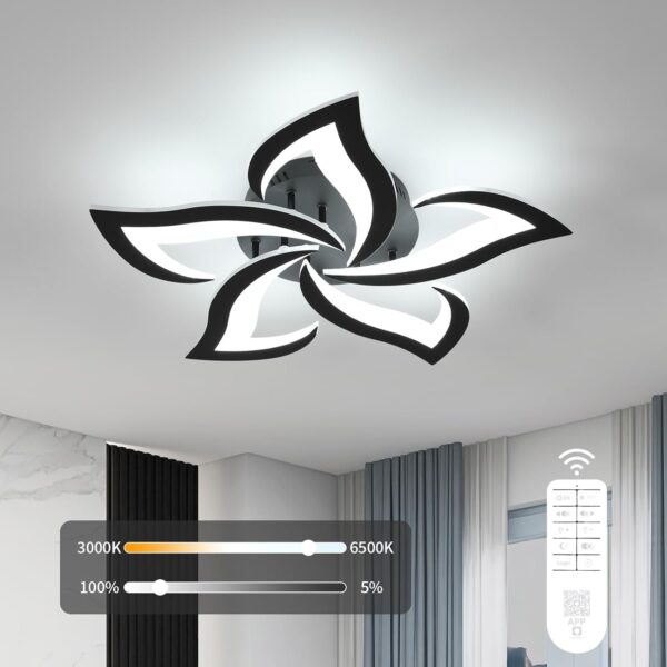Goeco Dimmable Ceiling Light, White 5-Petals Flower Design Flush Mount Ceiling Lights Fixture, 3000K-6500K LED Acrylic with APP/Remote Control for Bedroom, Dining Room, Living Room, Kitchen