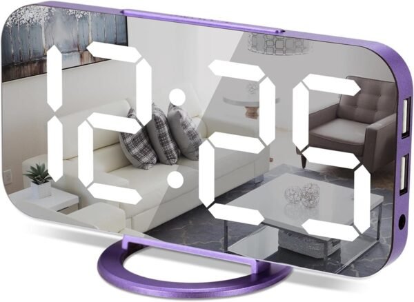61NM4FsC7lL._AC_SL1500.jpg Digital Alarm Clock,7 in LED Mirrored Clocks Large Display,with 2 USB Charger Ports,Auto Dim,Night Mode,Modern Desktop Electronic Clocks for Bedroom Home Office Decor - Gold