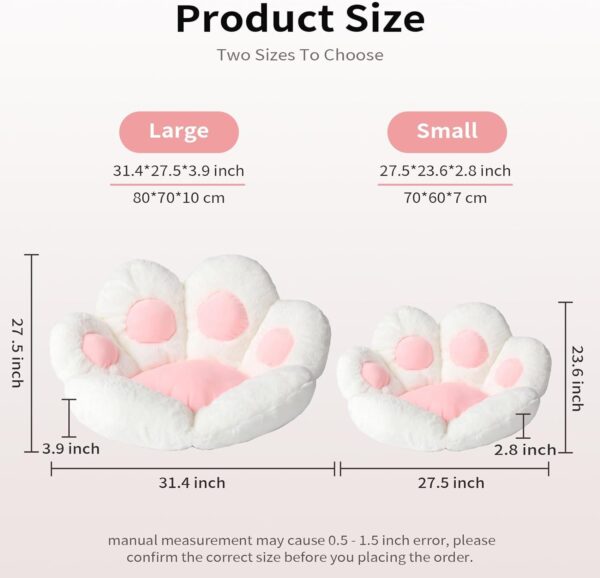 Ditucu Cat Paw Cushion Kawaii Chair Cushions 27.5 x 23.6 inch Cute Stuff Seat Pad Comfy Lazy Sofa Office Floor Pillow for Gaming Chairs Room Decor White