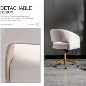 Nrizc Velvet Office Desk Chair, Upholstered Home Office Desk Chairs with Adjustable Swivel Wheels, Ergonomic Office Chair for Living Room, Bedroom, Office, Vanity Study (Beige)