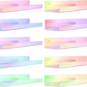 upsimples 4 Pack Acrylic Shelves for Wall Storage, 15" Floating Bookshelves for Kids, Display Shelf Organizer for Bathroom, Bedroom, Living Room, Kitchen, Room Decor, Clear