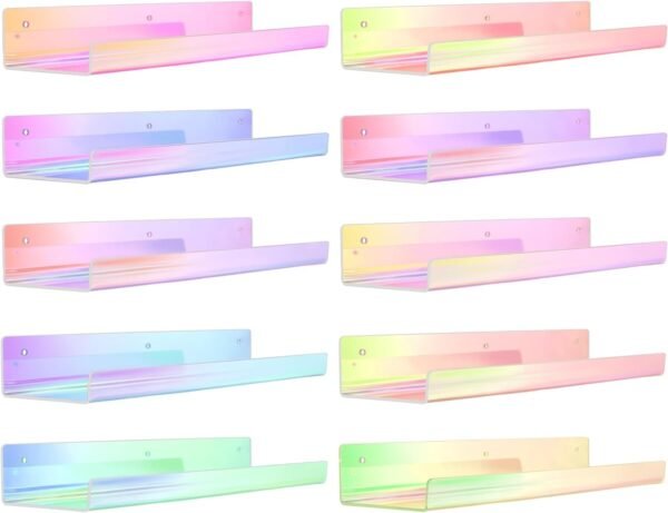 upsimples 4 Pack Acrylic Shelves for Wall Storage, 15" Floating Bookshelves for Kids, Display Shelf Organizer for Bathroom, Bedroom, Living Room, Kitchen, Room Decor, Clear