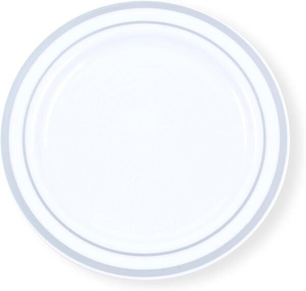 61Q4Ga1nDTL._AC_SL1500.jpg 60-Piece Plastic Plates Set Premium 30 Dinner Plates & 30 Salad Plates Pack, Disposable Plates for Party - White Plastic Wedding Plates with Rose Gold Rim