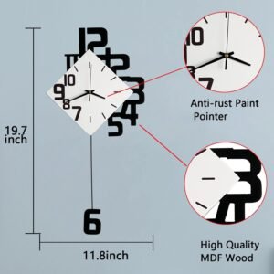 Decorative Wall Clock for Living Room Decor, Large Modern Wall Clocks with Pendulum Battery Operated for Bedroom Office Kitchen Home, 19.7 Inch Big Silent Wall Clock Non Ticking