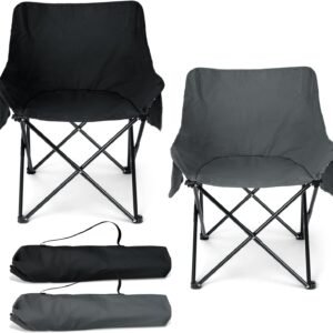 HaSteeL Camping Chair for Adults, Compact Folding Portable Chairs Set with Side Pockets for Outdoors Fishing, Hiking, Backpacking, Picnic, Beach, Travel, Supports to 250lbs, & Storage Bags (Black)