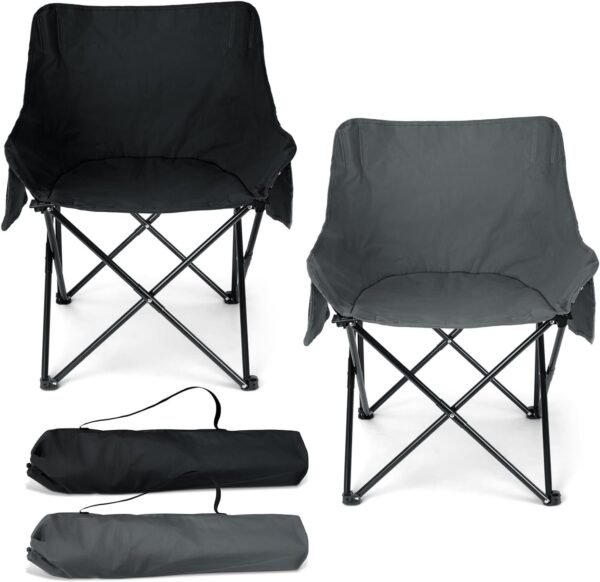 HaSteeL Camping Chair for Adults, Compact Folding Portable Chairs Set with Side Pockets for Outdoors Fishing, Hiking, Backpacking, Picnic, Beach, Travel, Supports to 250lbs, & Storage Bags (Black)