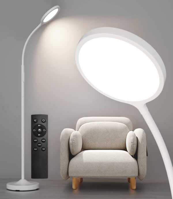 Floor Lamp,Super Bright Dimmable LED Lamps for Living Room, Custom Color Temperature Standing Lamp with Remote Push Button, Adjustable Gooseneck Reading Floor Lamp for Bedroom Office Black