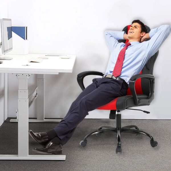 61R7wgP8pYL._AC_SL1010.jpg Office Chair PC Gaming Chair Cheap Desk Chair Ergonomic PU Leather Executive Computer Chair Lumbar Support for Women, Men (Red)