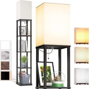 addlon Floor Lamp with Shelves, 4-Tier Modern Shelf Floor Lamp with 3CCT LED Bulb, Display Lamp for Living Room, Bedroom and Office - Black