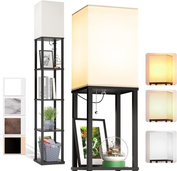 addlon Floor Lamp with Shelves, 4-Tier Modern Shelf Floor Lamp with 3CCT LED Bulb, Display Lamp for Living Room, Bedroom and Office - Black
