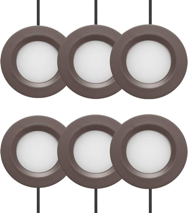 GETINLIGHT 2.75" Wide 3000K Dimmable LED Puck Lights Kit, Plug-in Installation with recessed or Surface Mounted, Bronze Finished, Set of 3, IN-0102-3-BZ