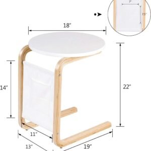 Tangkula Sofa Side Table, Side/Snack/End/Couch/Console Table with Round Tabletop, Laptop Desk with Storage Bag for Bed Sofa Eating Writing Reading, Perfect for Living Room, Dining Room, Bedroom