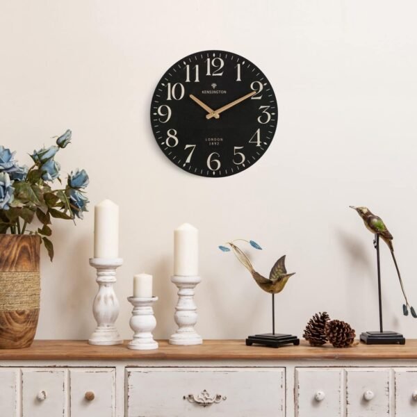 HOME Farmhouse Black Wall Clock - 12 Inch Quartz Battery Operated Vintage Wooden Decorative Silent Analog Clock for Kitchen, Living Room, Bedroom, Office