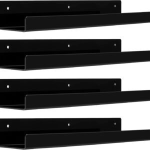 upsimples 4 Pack Acrylic Shelves for Wall Storage, 15" Floating Bookshelves for Kids, Display Shelf Organizer for Bathroom, Bedroom, Living Room, Kitchen, Room Decor, Clear