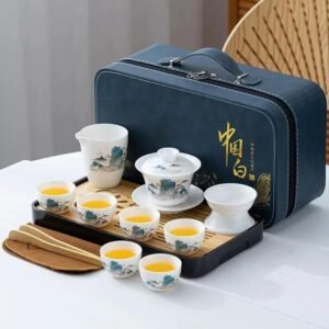61TCd6Wx5WL._AC.jpg Asian tea set |Kungfu tea sets |Ceramic Portable tea set |tea sets for adult |13-piece withgrey leather case |Tea set gift for Home, Outdoor, Business (Ceramic-Black teaset)