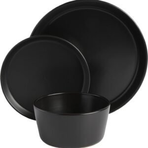 Gibson Soho Lounge Sofia Coupe Stoneware Dinnerware Set, Service for 4 (12pcs), Black