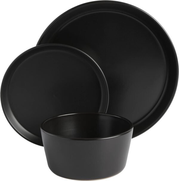 Gibson Soho Lounge Sofia Coupe Stoneware Dinnerware Set, Service for 4 (12pcs), Black